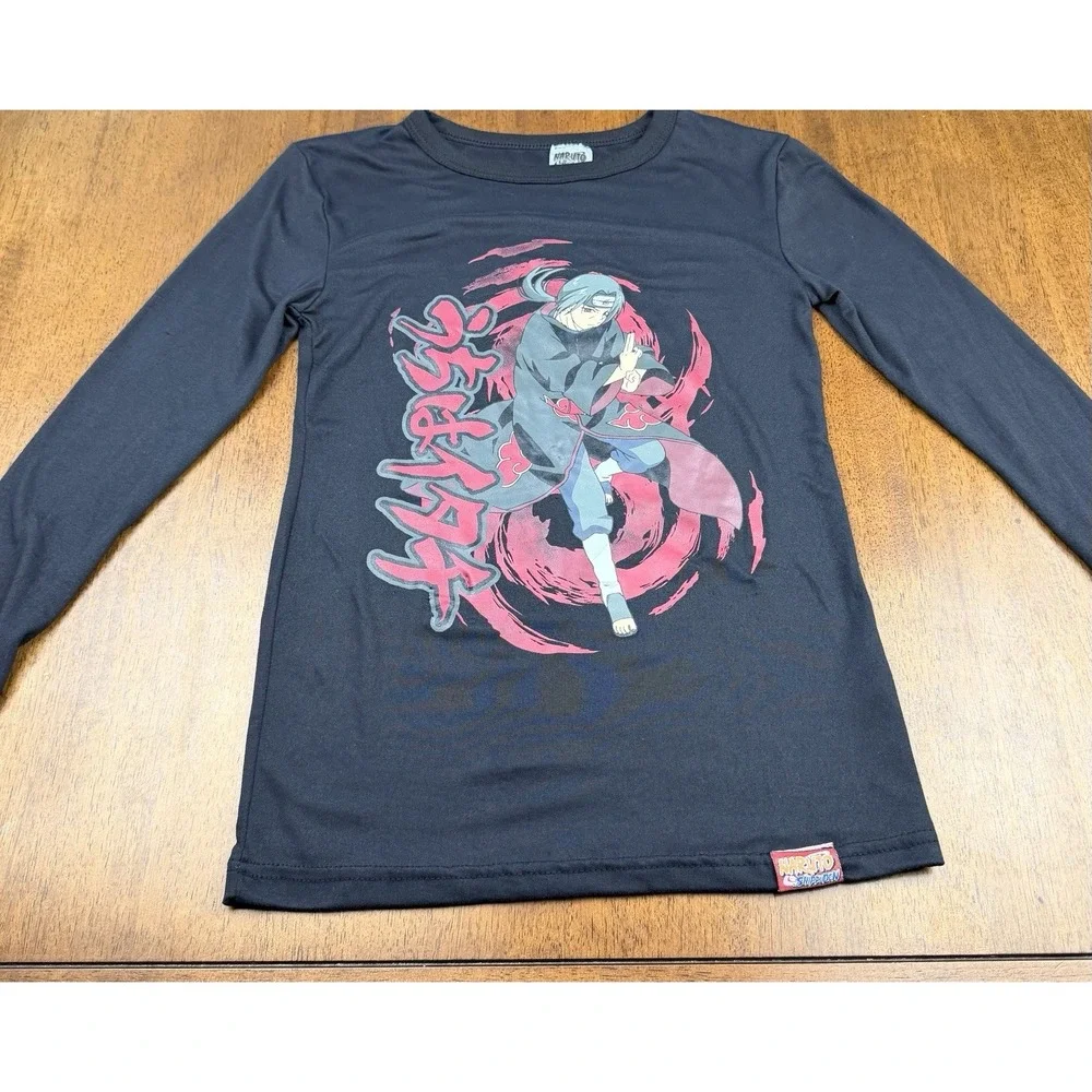 Naruto Shippuden Itachi Uchiha Youth XL Black Graphic Long Sleeve Shirt Anime
